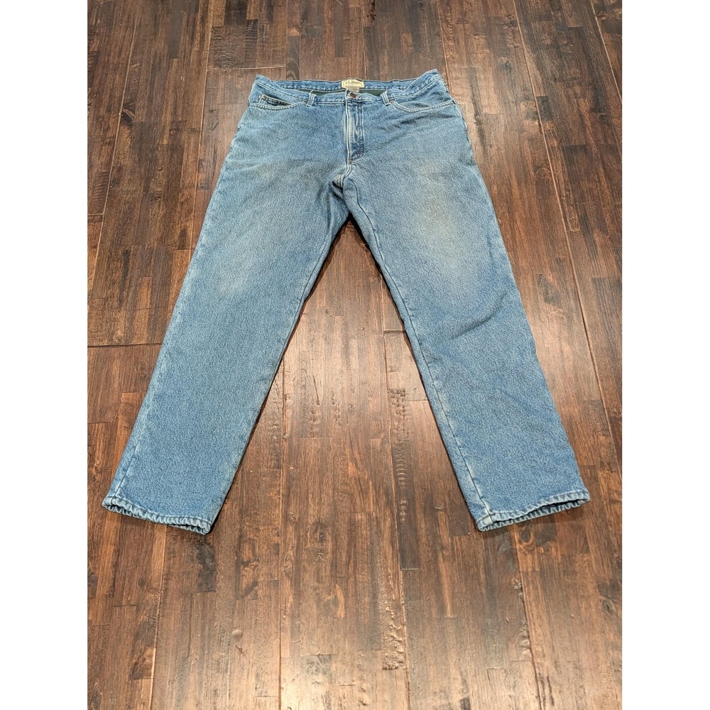 L.L.Bean Jeans Mens 36x33‎ Green Fleece Lined Insulated Classic Fit Winter Denim